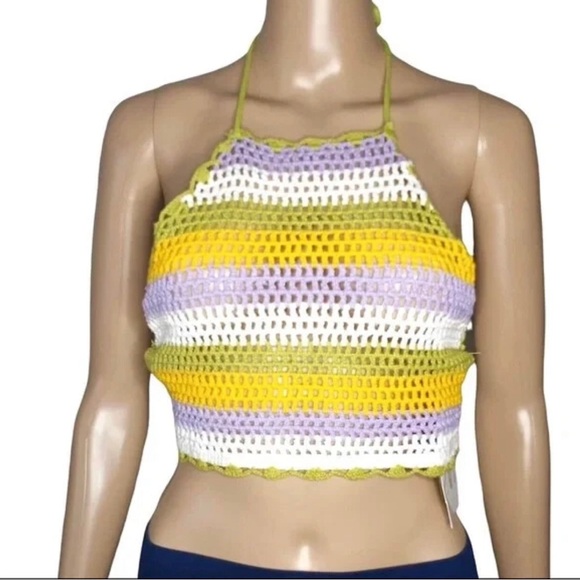 Zara Crochet Triangle Halter Top Womens Medium Summer Cover Up Festival Boho - Picture 1 of 9